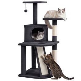 Gymax - Cat Tree Multi-Level Cat Tower w/ Top Perches & Cozy Condo Climbing Ladder Light Gray