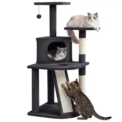 Front. Gymax - Gymax Cat Tree Multi-Level Cat Tower w/ Top Perches & Cozy Condo Climbing Ladder Light Gray.