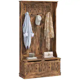 Homcom - 3-In-1 Hall Tree with Shoe Storage, Standing Coat Rack with Shoe Bench, Entryway Organizer with Five Hooks - Rustic Brown