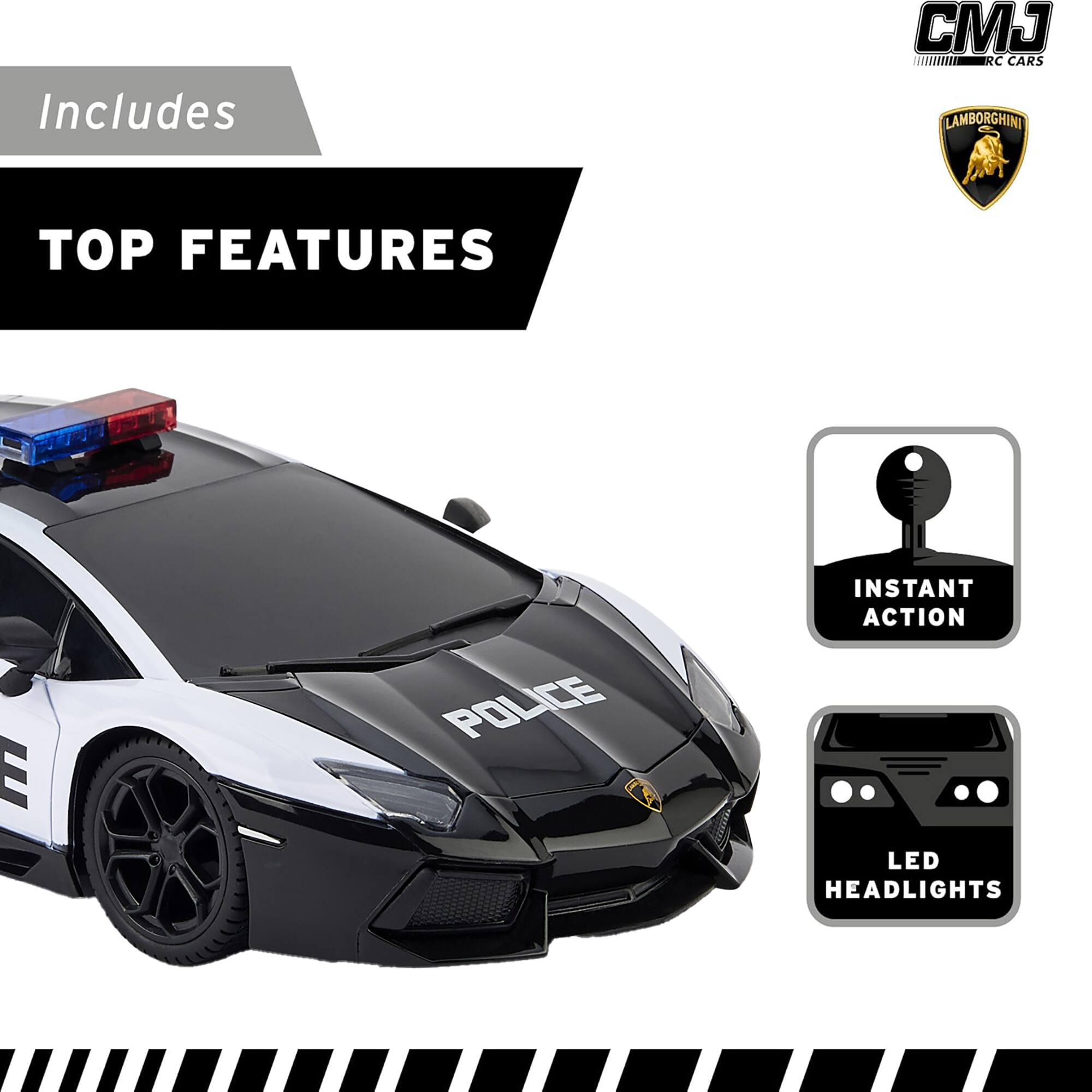 Includes J RC CARS LAMBORGHINI TOP FEATURES E. POLICE INSTANT ACTION LED HEADLIGHTS