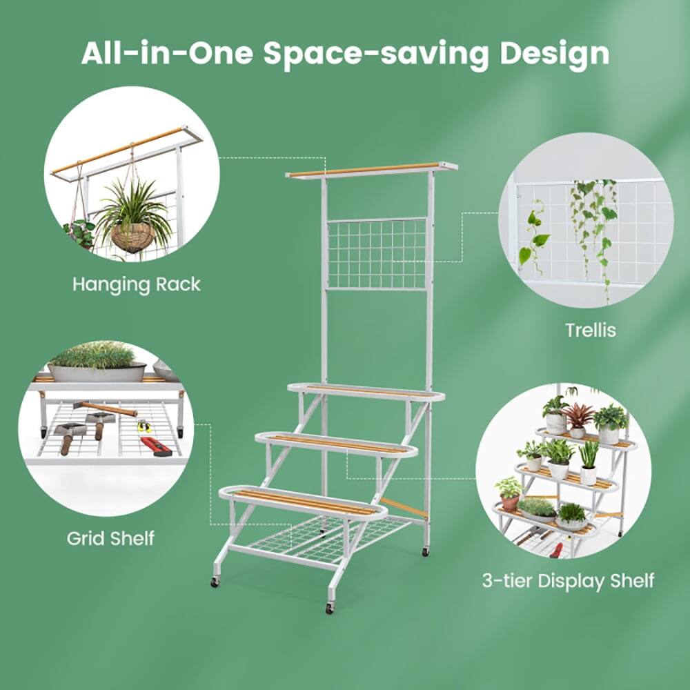 All-in-One Space-saving Design

- Hanging Rack
- Trellis
- Grid Shelf
- 3-tier Display Shelf