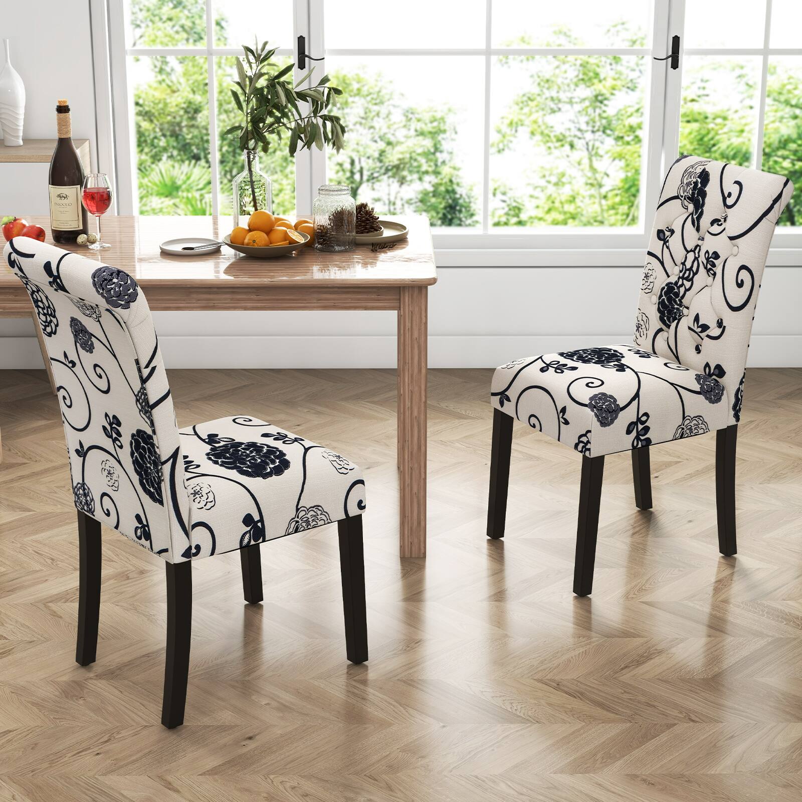 Front. SlickBlue - 2 Pieces Tufted Dining Chair Set with Adjustable Anti-Slip Foot Pads-Blue and White - Multi.