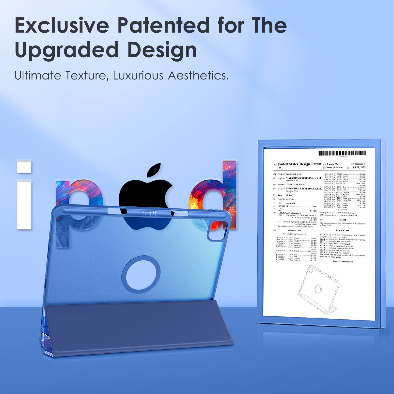 Exclusive Patented for The  
Upgraded Design  
Ultimate Texture, Luxurious Aesthetics.

United States Design Patent  
Patent No. D898,525  
Date of Patent: July 25, 2023  
Designated by the Inventor:  
Apple Inc.  
Cupertino, CA  
Assignee: Apple Inc.  
Cupertino, CA  

[Design Drawing]