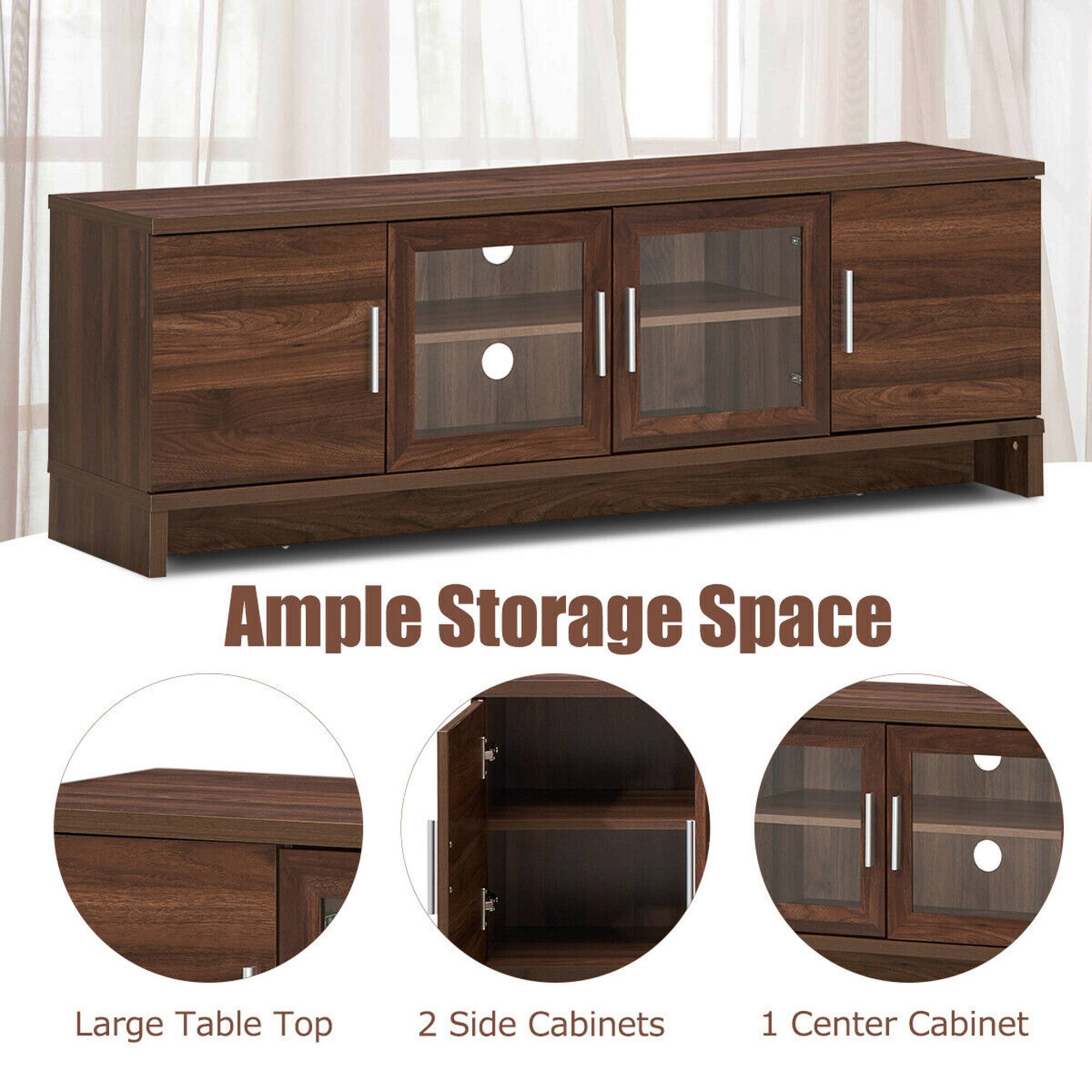 Ample Storage Space: Large Table Top, 2 Side Cabinets, 1 Center Cabinet.