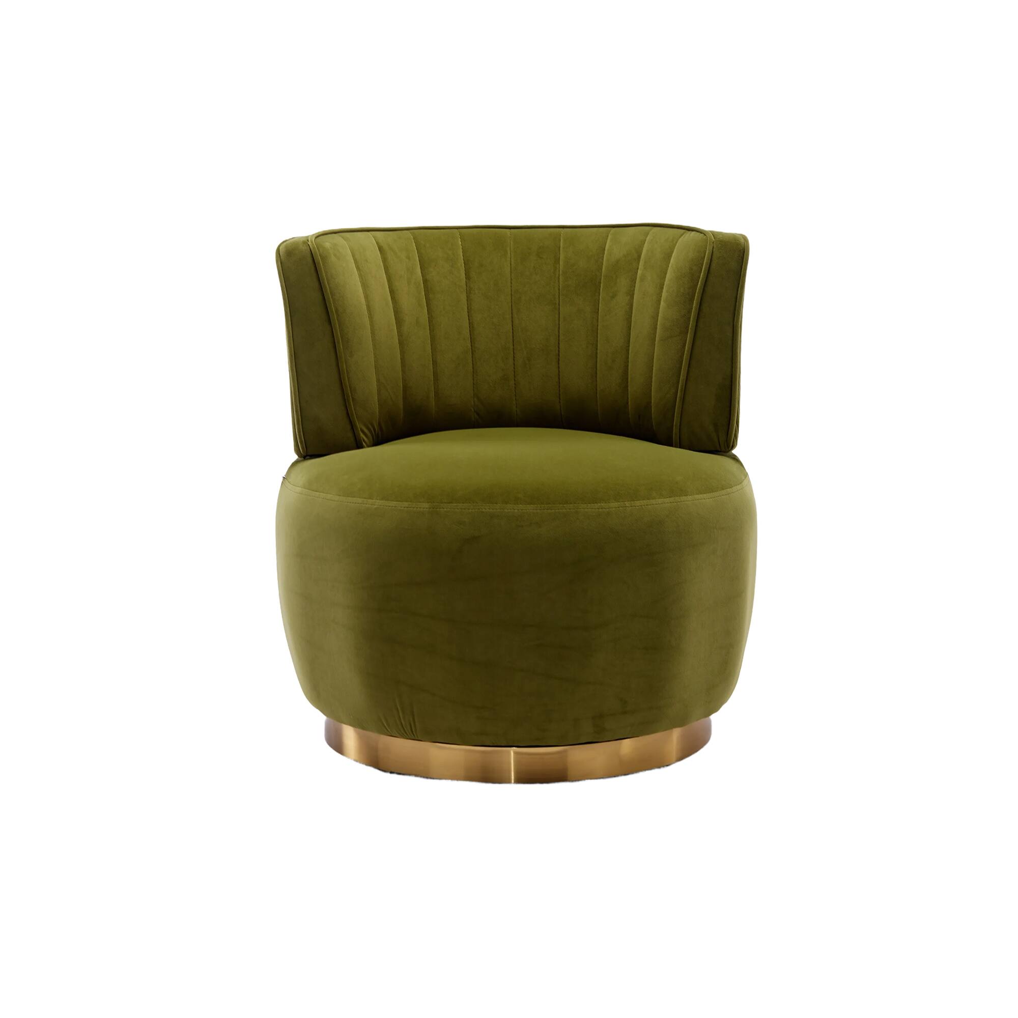 Left. Trinkets Crazed - Velvet Swivel Accent Barrel Chair, Mid Century Modern Arm Chair 360° Swivel Club Chairs - Olive.