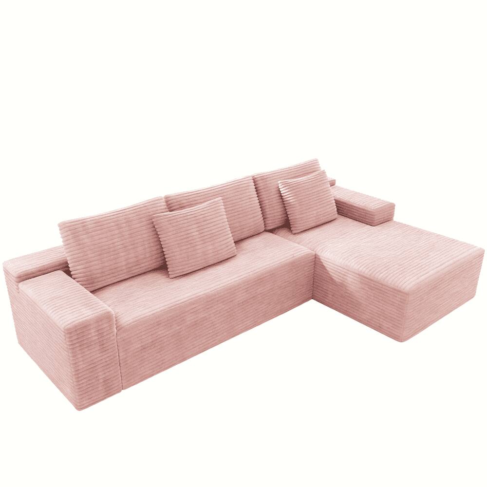 Angle. Kadyn - 104" Right Chaise Modular Sectional, L-Shaped Cloud Couch with Deep Comfort and No Assembly, Pink - Pink.