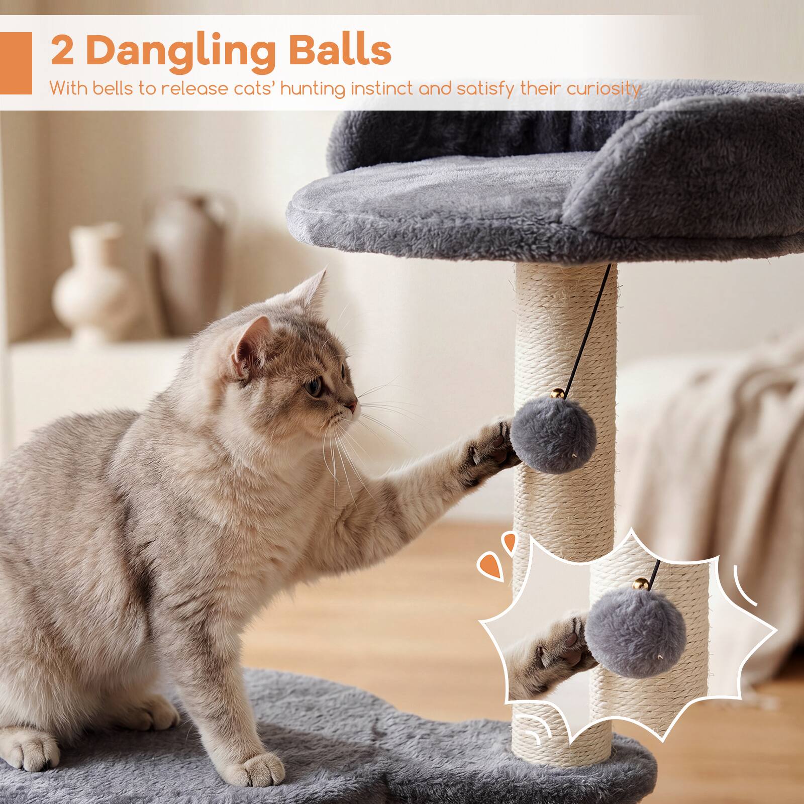 2 Dangling Balls  
With bells to release cats' hunting instinct and satisfy their curiosity