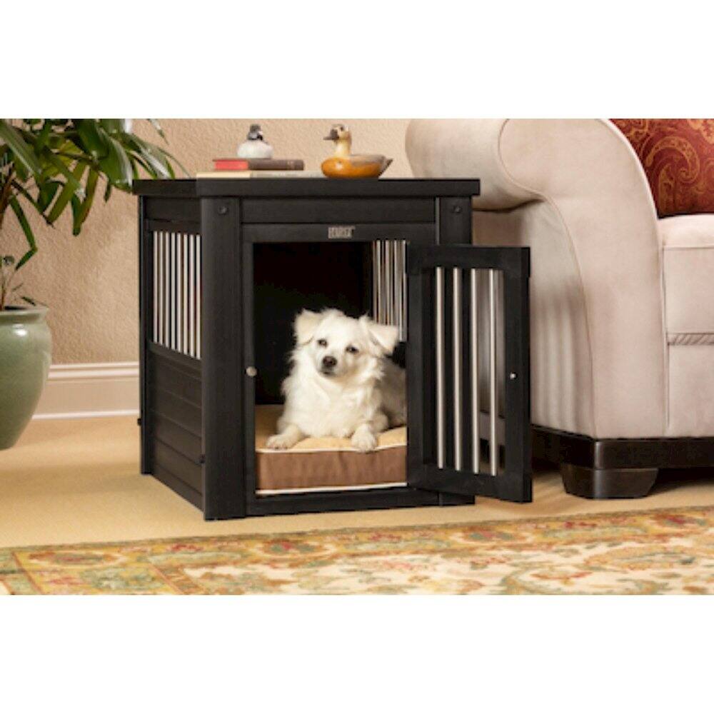 Angle. New Age Pet - ECOFLEX Dog Crate End Table - Espresso Small.