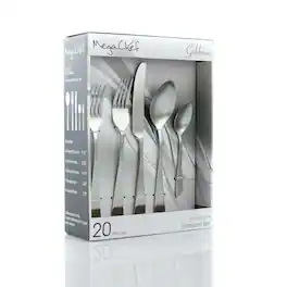 MegaChef - Gibbous 20 Piece Flatware Utensil Set, Stainless Steel Silverware Metal Service for 4 in Matte - Silver