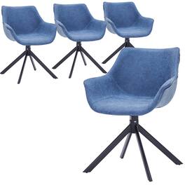 LeisureMod - Markley 4-PCS Modern 360 Swivel Faux Leather Dining Armchair with Iron Legs - Light Blue