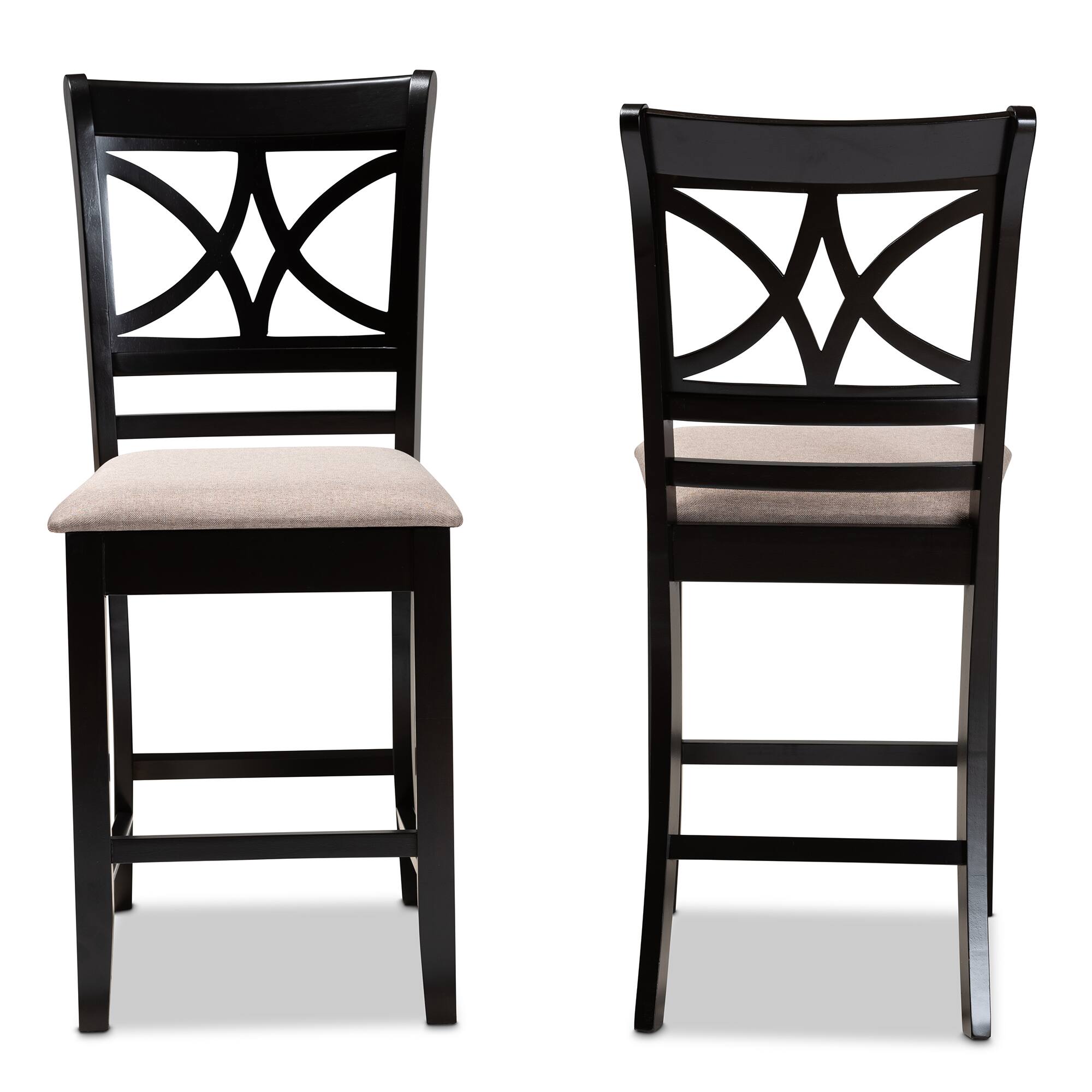 Angle. Baxton Studio - Chandler Modern and Contemporary Fabric Upholstered and Espresso Finished Wood 2-Piece Counter Height Pub Chair Set - Sand/Espresso brown.