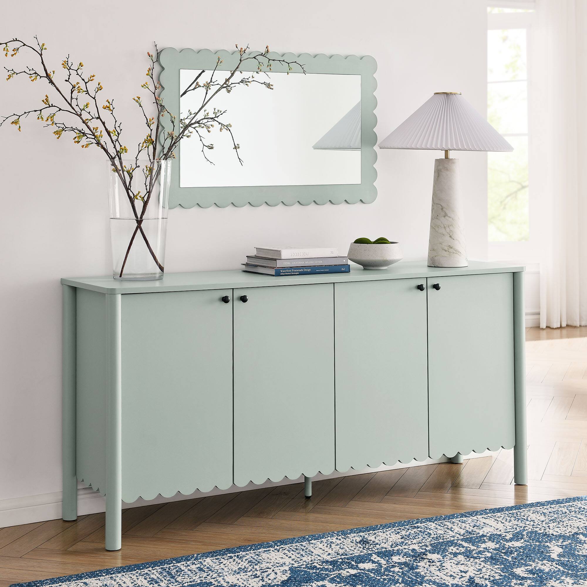 Alt View 1. Modway - Emmeline 66" 4-Door Scalloped Sideboard Cabinet by Modway - Sage.