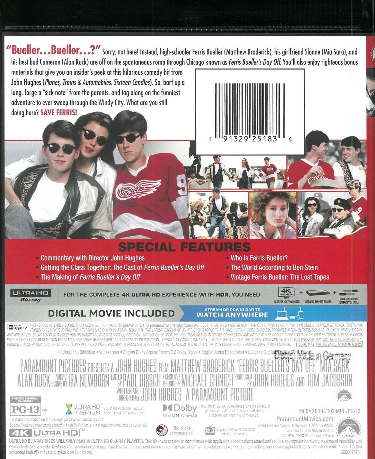 Alt View 1. Ferris Bueller's Day Off   - 4K Blu-Ray.
