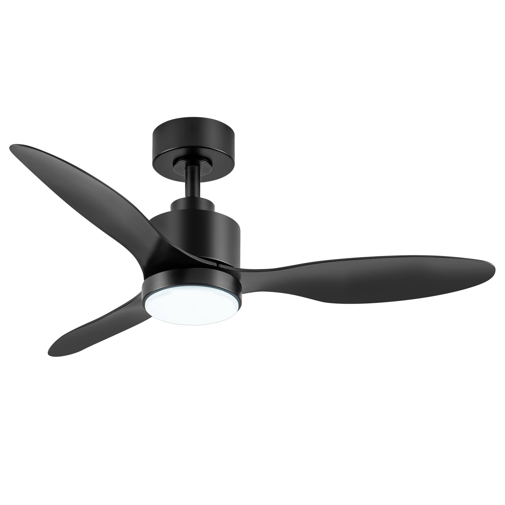 Angle. Breezary - 42" Modern Indoor Ceiling Fan, 3 ABS Blades, 6-Speed DC Motor, Remote Control, Timer, 5'' Downrod, Light/No Light Option - Black (With Light).