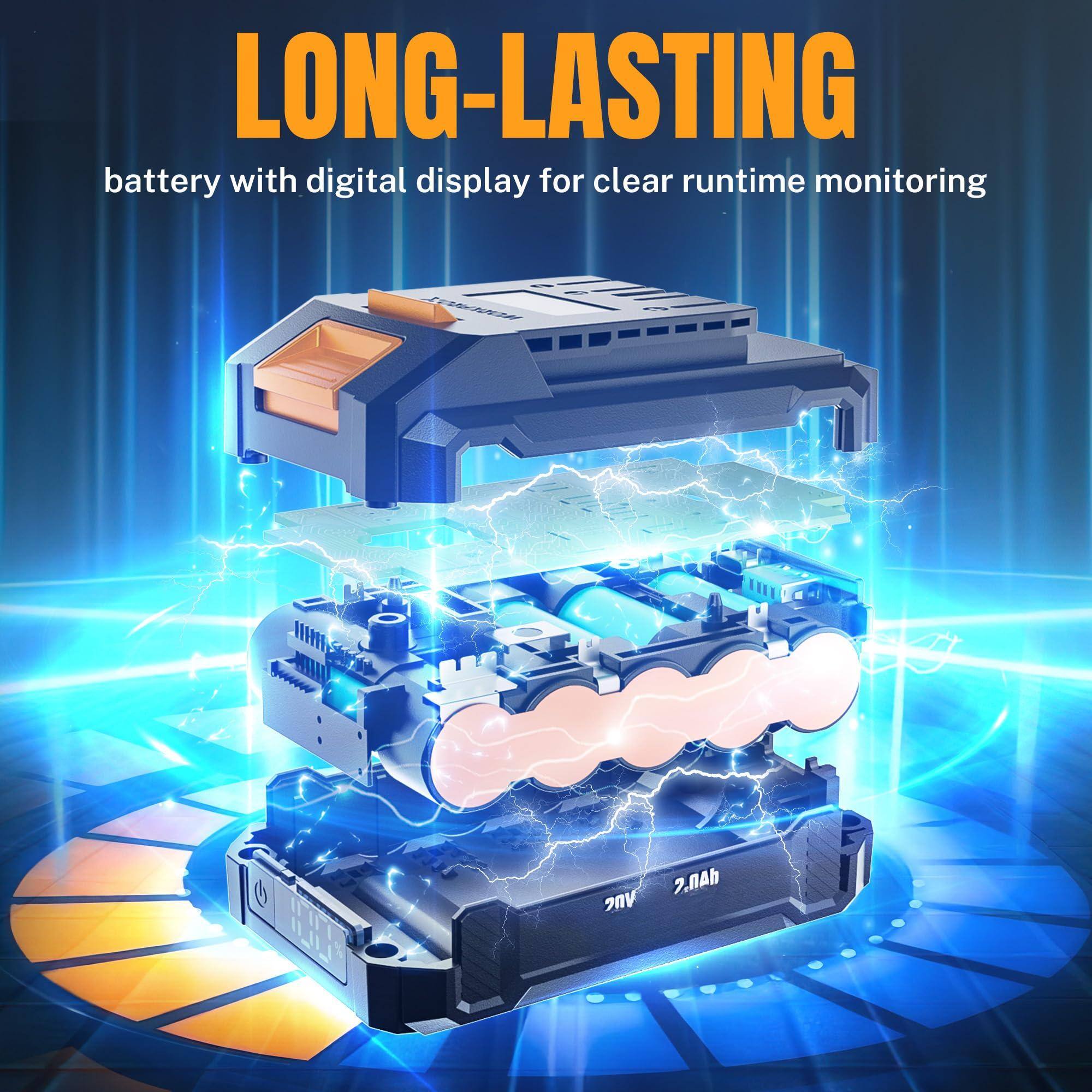 LONG-LASTING  
battery with digital display for clear runtime monitoring