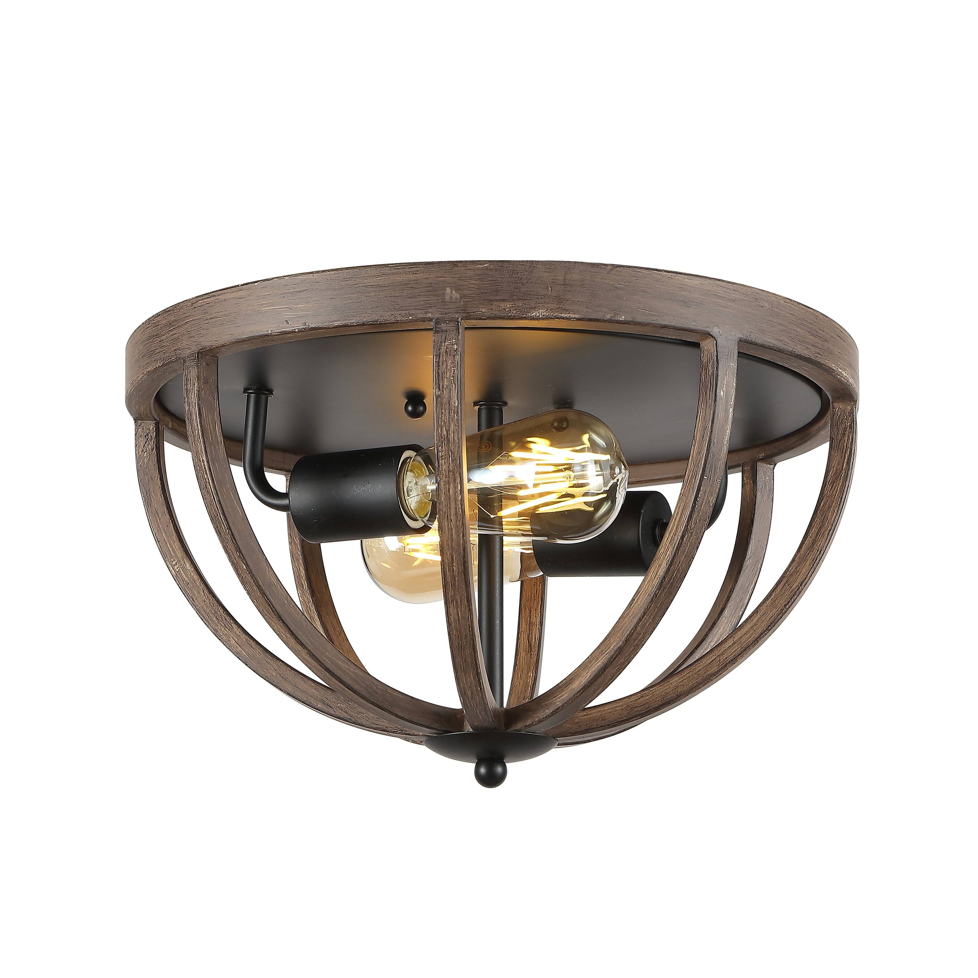 Front. Jonathan Y - Darlene 13" 2-Light Iron Rustic Farmhouse LED Flush Mount, Brown - Brown.