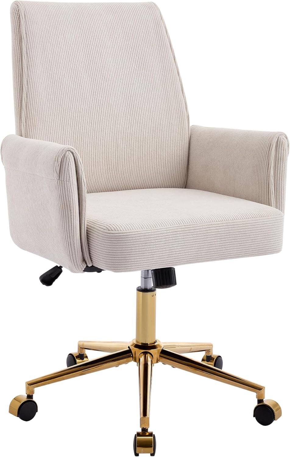 Alt View 4. Trinkets Crazed - Stripes Velvet 360°Swivel Desk Chair, Modern Height Adjustable Home Office Armchair with Gold Base and Wheels - white.