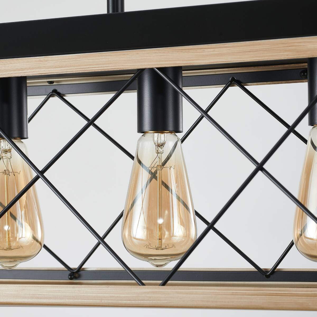 Alt View 4. Loheer - Loheer 5 Light Farmhouse Chandelier Rustic Wood and Metal Rectangular Dining Room Pendant.