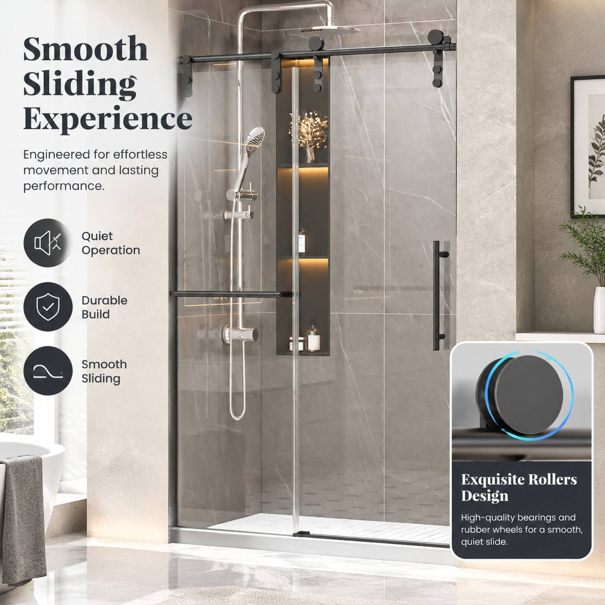 RYHNUYNE 46 48 In W X 76 In H Frameless Single Sliding Shower Door, 5/ ...