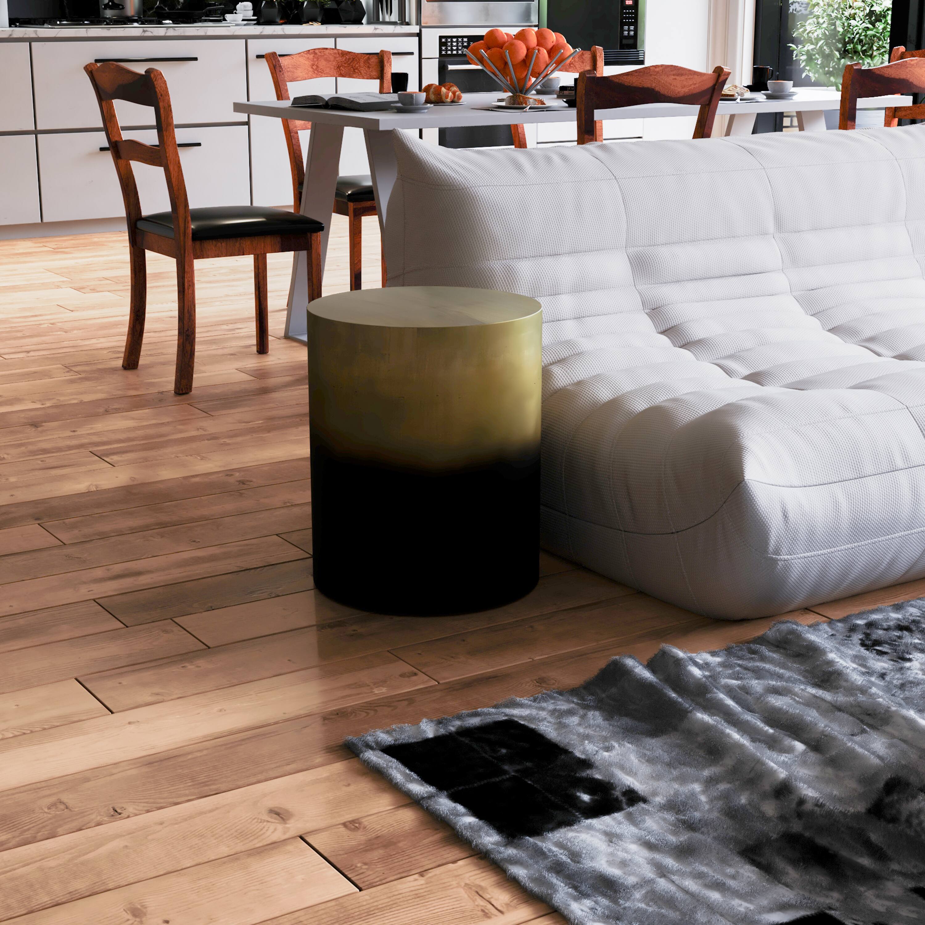 Alt View 9. Manhattan Lane - Side Table, 16.5 Inch Round Drum Shape, Black - Antique Brass, Black.