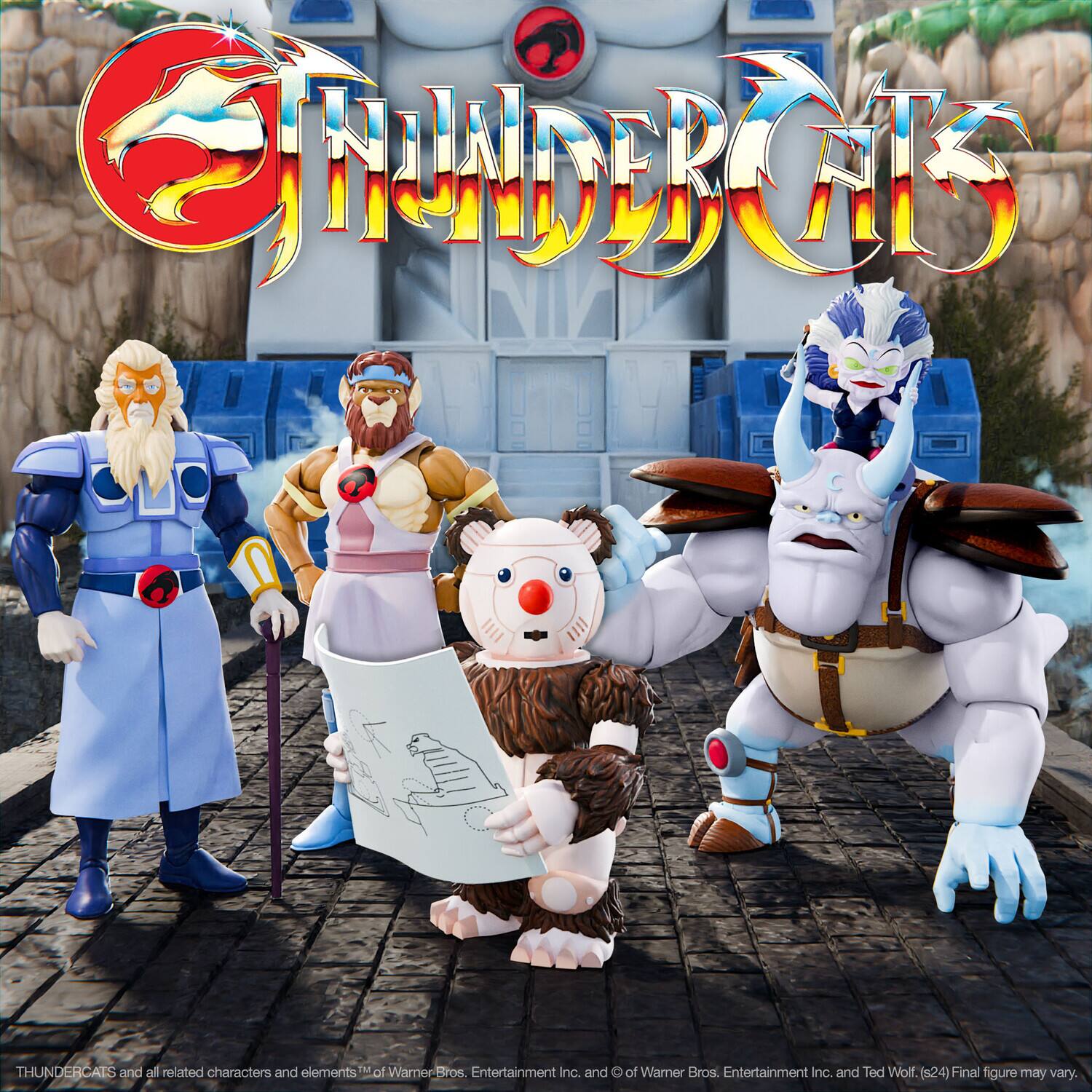 The text on the image should be grouped and corrected as follows:

"THUNDERCATS and all related characters and elements™ of Warner Bros. Entertainment Inc. and of Warner Bros. Entertainment Inc. and Ted Wolf. (s24) Final figure may vary."

Corrected text:

"THUNDERCATS and all related characters and elements™ of Warner Bros. Entertainment Inc. and Ted Wolf. (s24) Final figure may vary."