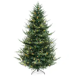 WELLFOR - 8ft Pre‑lit Hinged Artificial Christmas Tree with 1480 Branch Tips &450 LED Lights,Xmas Tree with for Holiday Decoration - Green