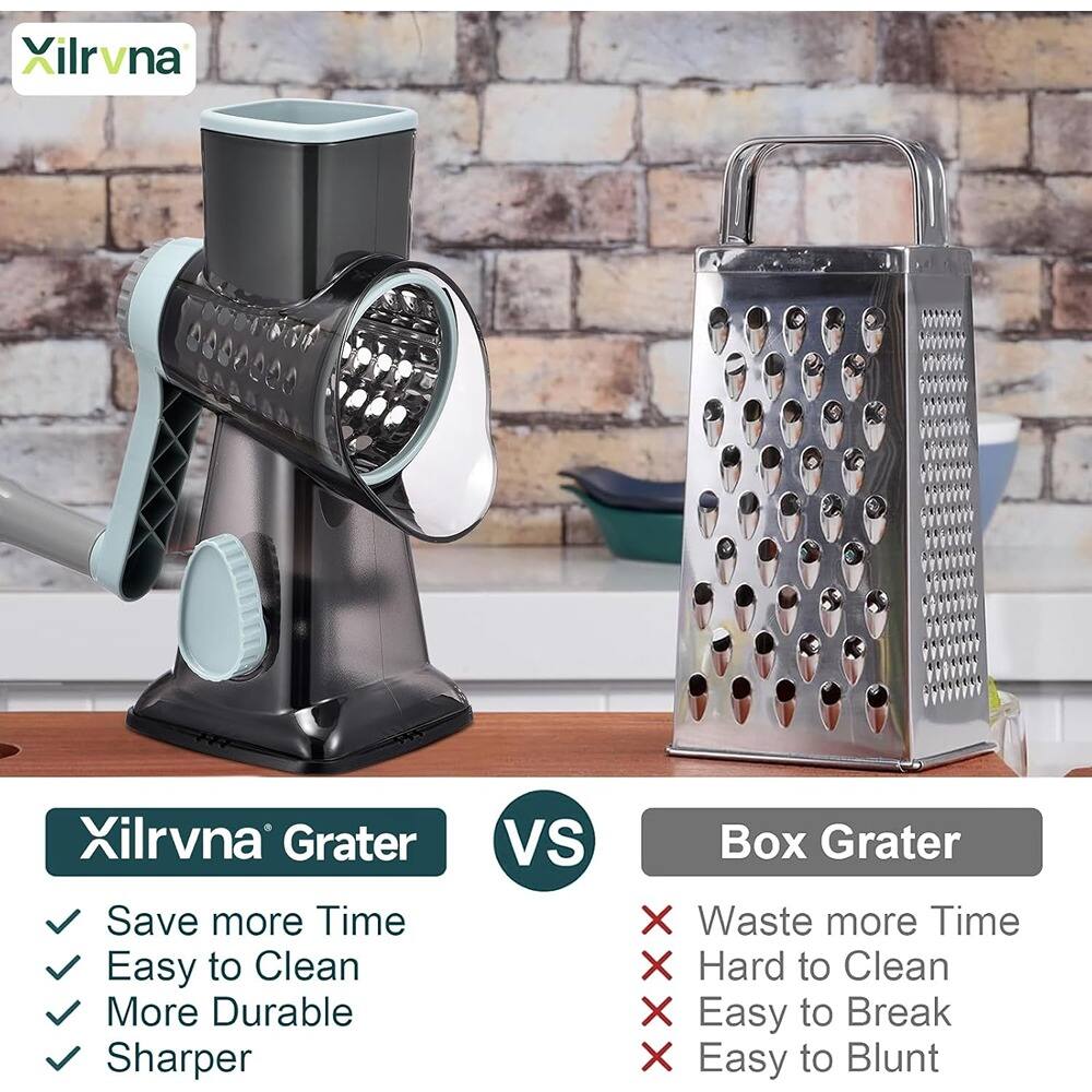 Xilrvna Grater  
✓ Save more Time  
✓ Easy to Clean  
✓ More Durable  
✓ Sharper  

VS  

Box Grater  
✗ Waste more Time  
✗ Hard to Clean  
✗ Easy to Break  
✗ Easy to Blunt