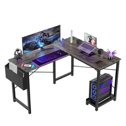 GTPlayer - L Shaped Gaming Desk with CPU Stand PC Table Corner Computer Desk,Gray - Gray