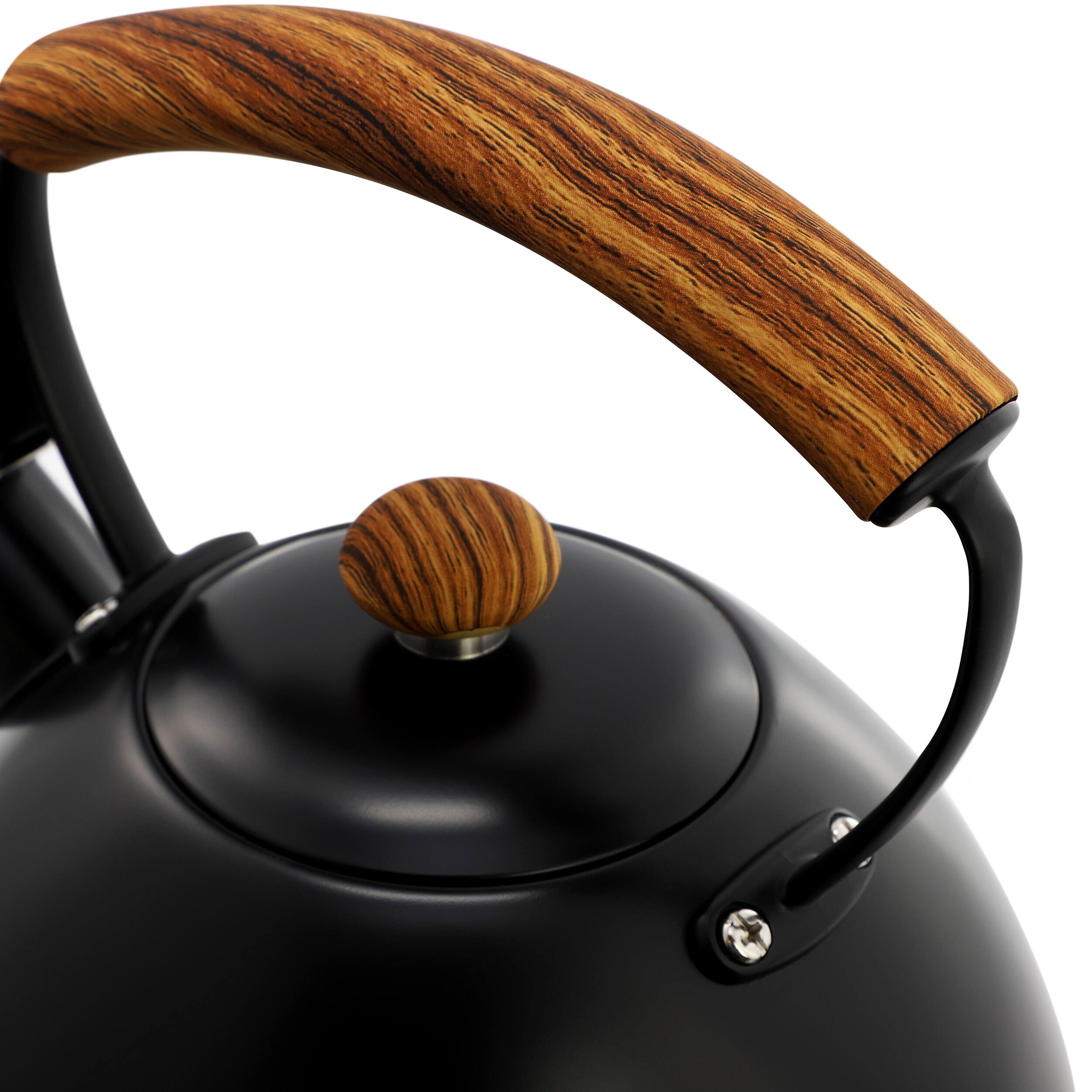 Alt View 1. MegaChef - MegaChef 3.2 Quart Whistling Tea Kettle with Wood Grain Nylon Cool Touch Handle, Matte Black - Black.