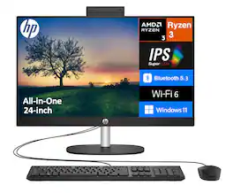 HP - Refurbished Excellent - 24 All-in-One 23.8 FHD Display (Ryzen 3 7320U, 8GB, 512GB SSD, AMD Radeon, WiFi 6, Webcam, Win 11 Home) - Jet Black