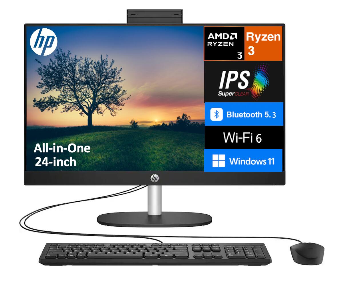 hp AMD Ryzen 3 3000 Series IPS SuperCLEAR Bluetooth 5.3 All-in-One 24-inch hp Wi-Fi 6 Windows 11