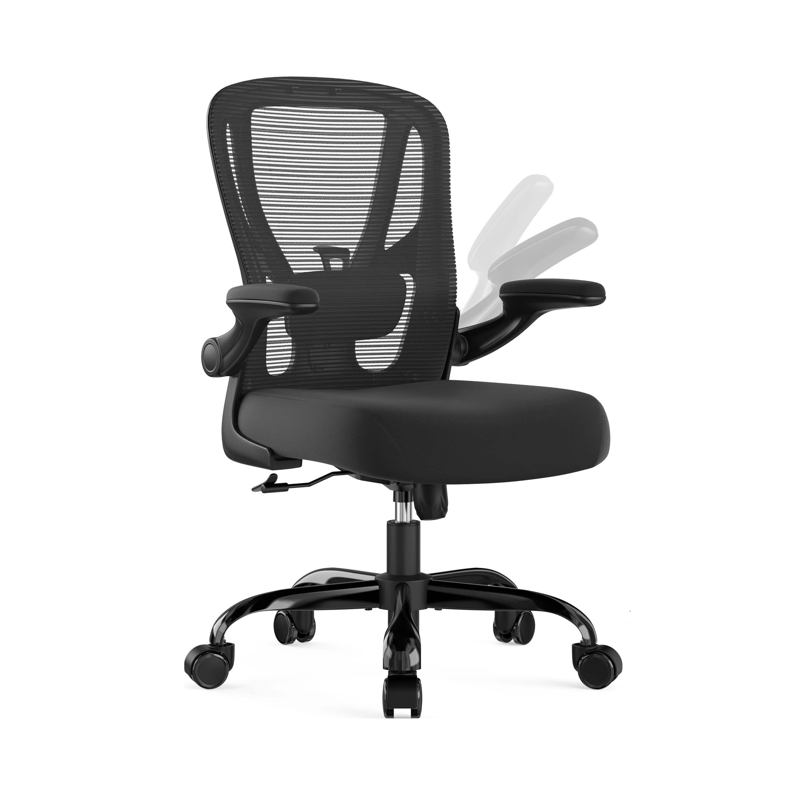 Dazzed Corner - Ergonomic Office Chair, Mesh Computer Desk Chair with Flip-Up Armrests, Adjustable Lumbar Support - Black