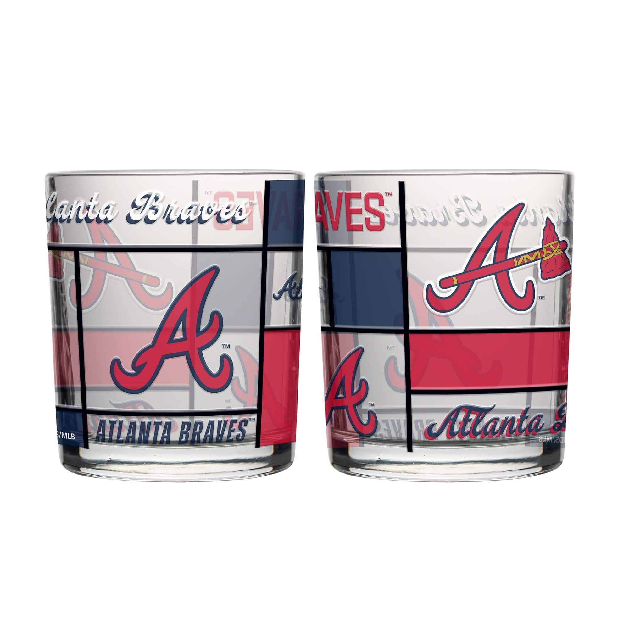 Logo Brands - Atlanta Braves 12oz. Quilted Stained Two-Pack Rocks Glass Set - Multicolor
