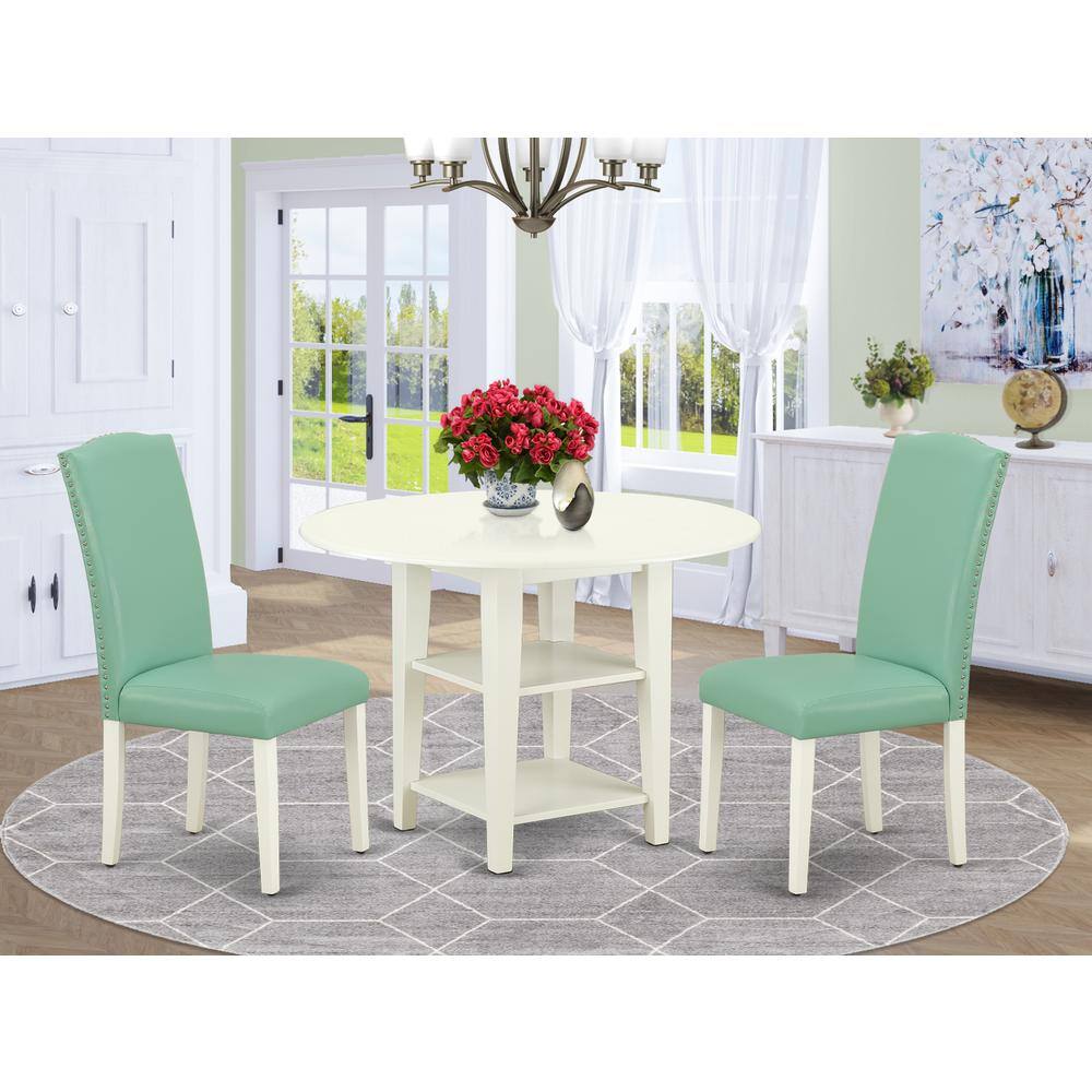 Left. East West Furniture - Dining Room Set Linen White - Brown.
