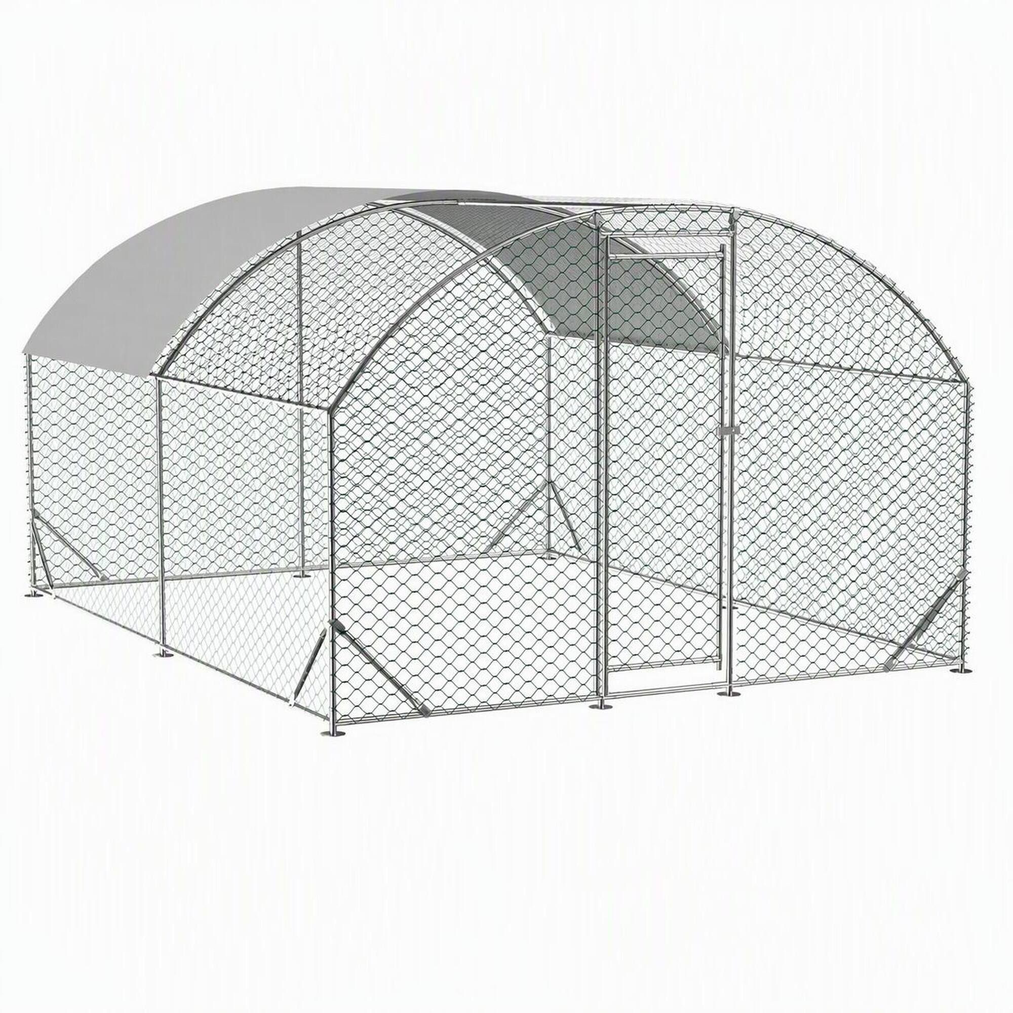 Front. RYHNUYNE - Large Metal Chicken Coop Run, 9.84x13.12ft Walk-in Hen House with Waterproof Anti-UV Cover, 1" Galvanized Steel Frame.