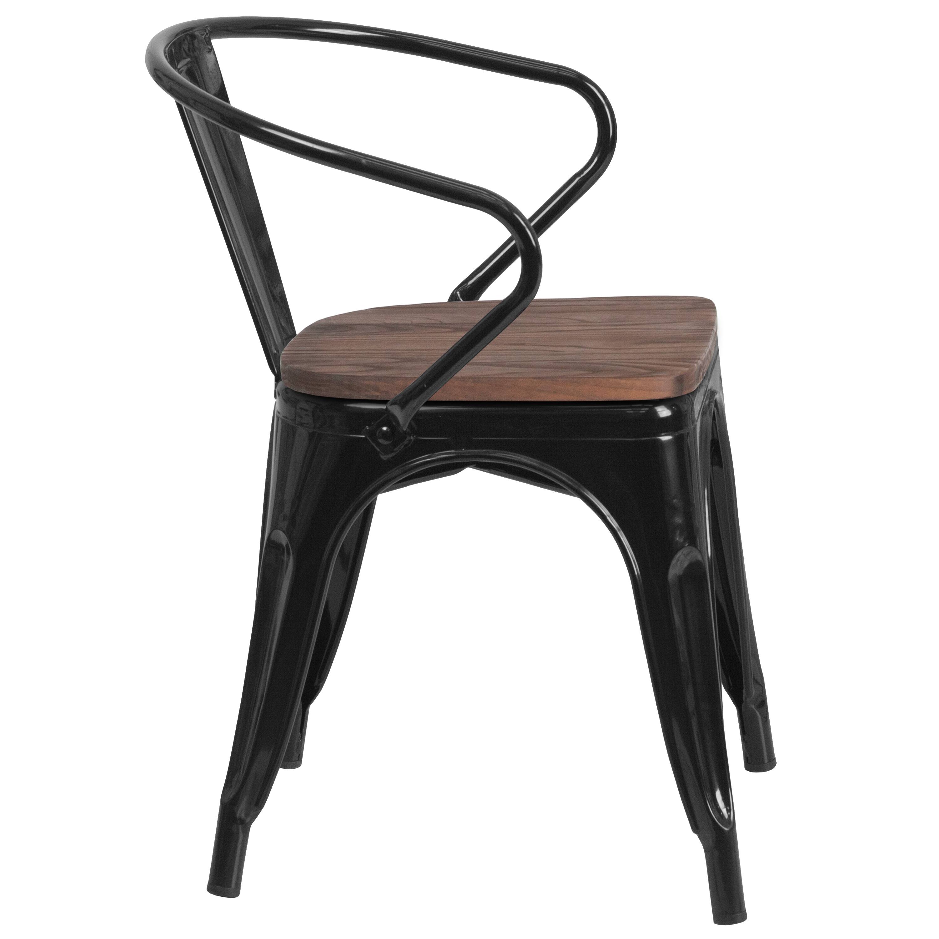 Alt View 6. Emma + Oliver - Metal Chair with Wood Seat and Arms - Black.