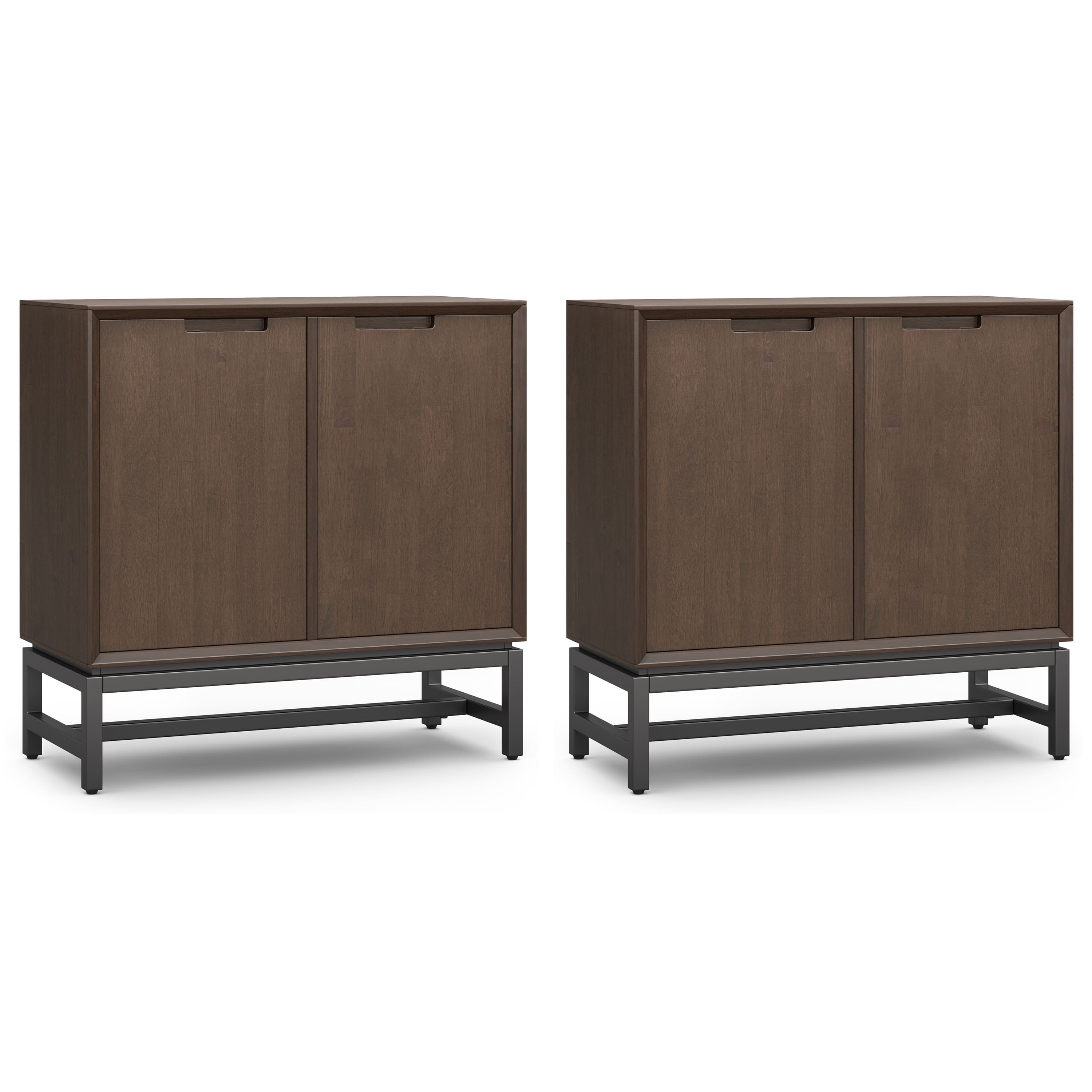 Photos - Display Cabinet / Bookcase Simpli Home Banting Solid Wood 32 inch Storage Cabinet - Walnut Brown BAS232C001WB (Set of 2)
