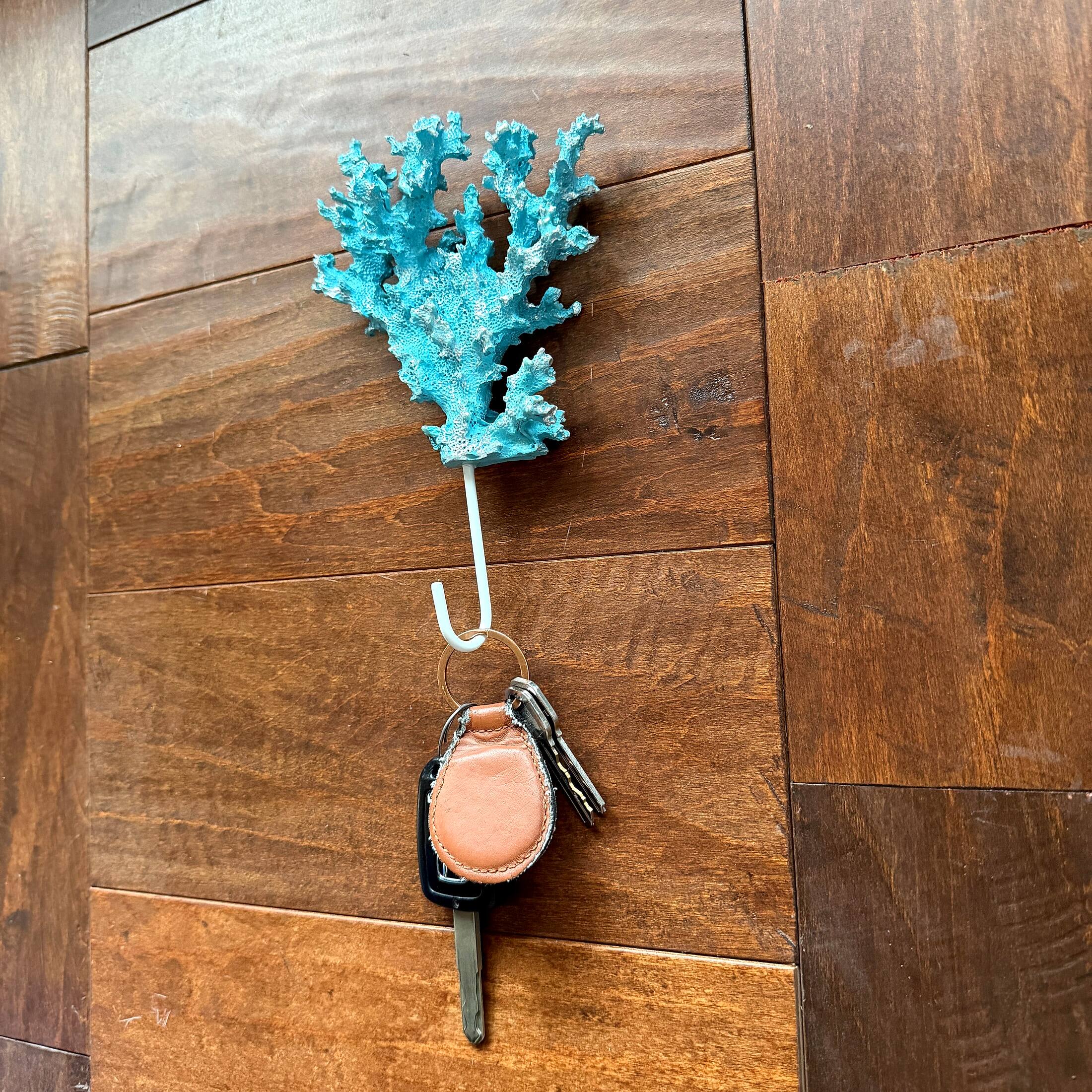 Alt View 5. Fancy That - Decorative Coral Wall Hook Blue Silver 7.5 in Resin Metal Key Holder - Blue.