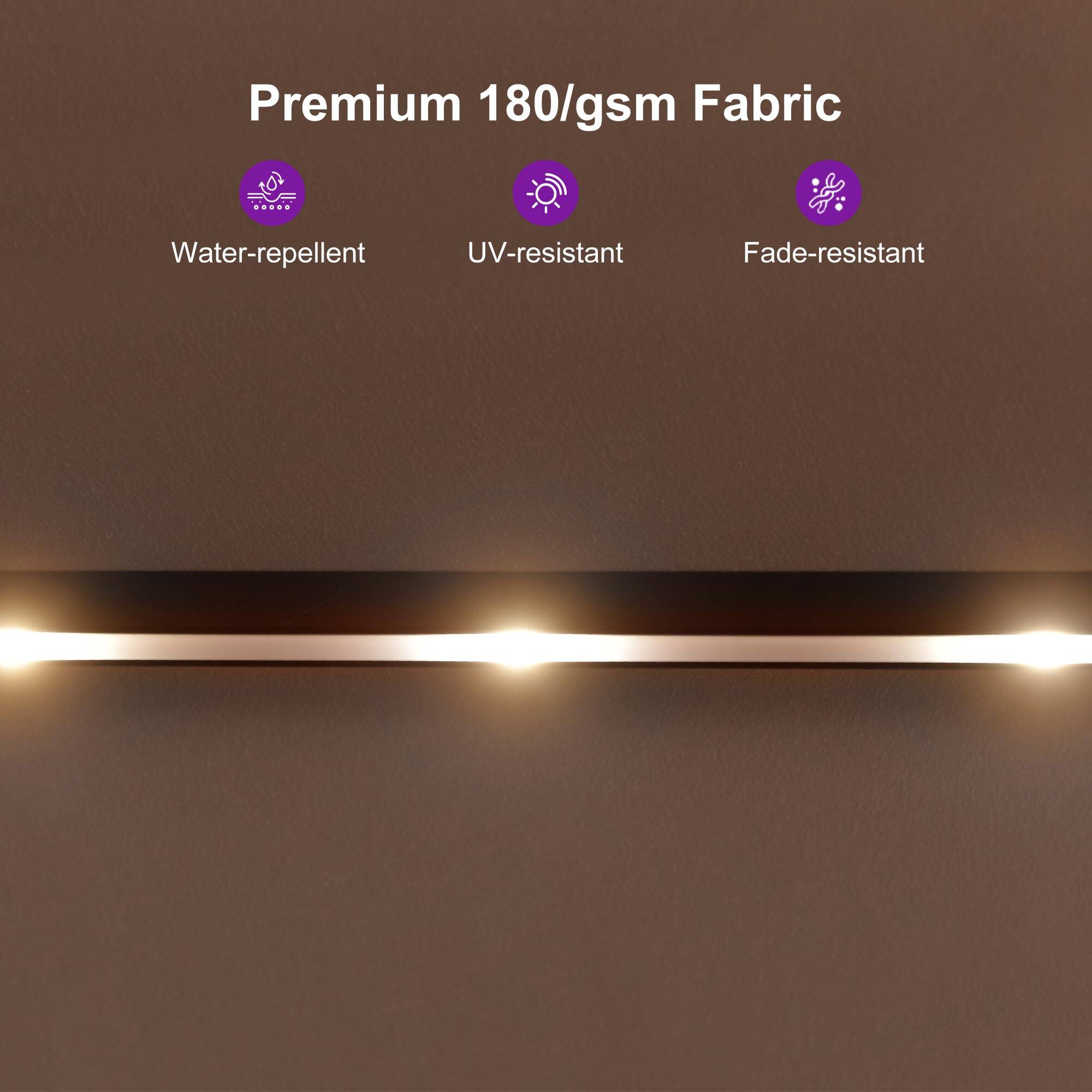 Premium 180/gsm Fabric

- Water-repellent
- UV-resistant
- Fade-resistant