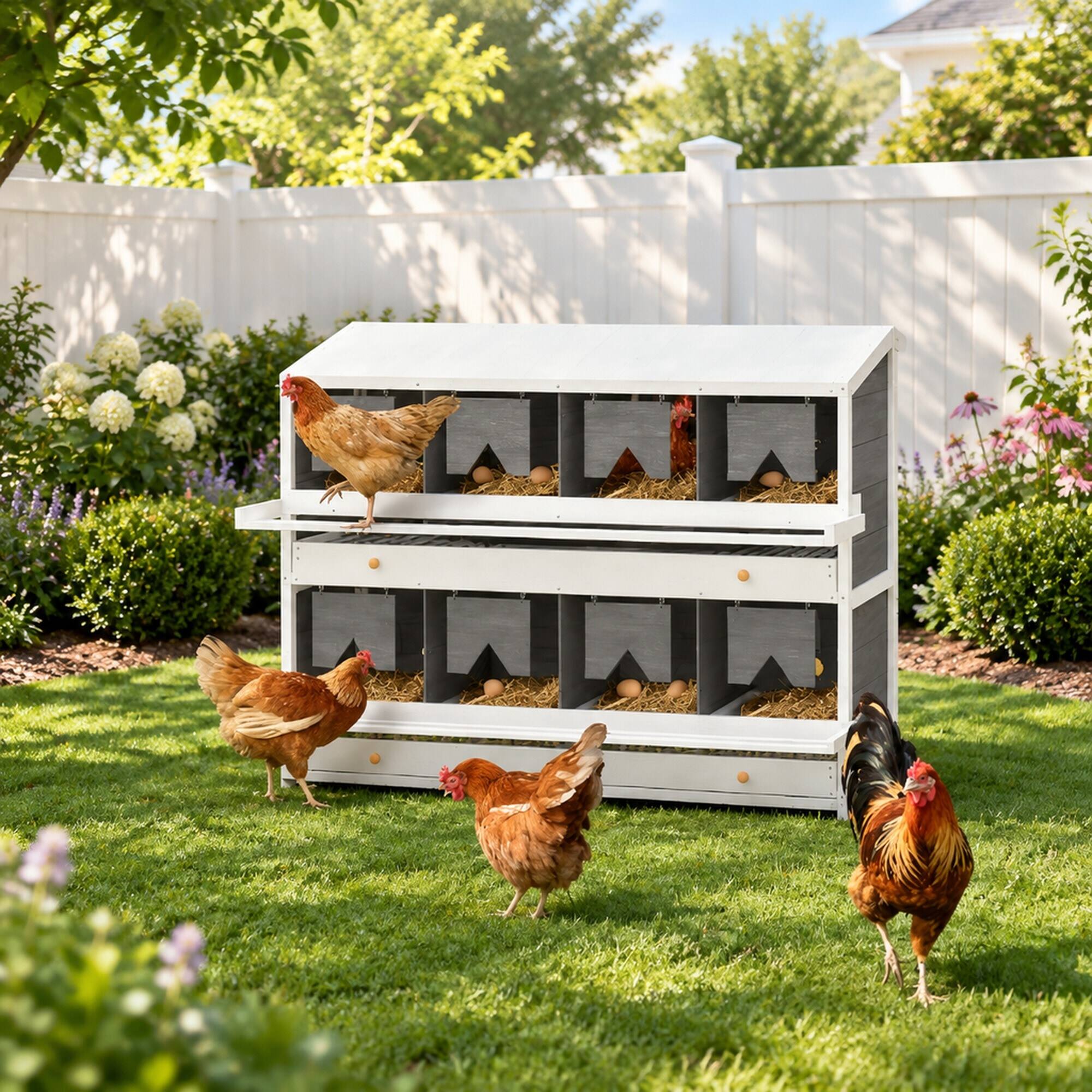 RYHNUYNE 8 Compartment Chicken Nesting Box, Fir Wood Laying Boxes, 47.2 ...