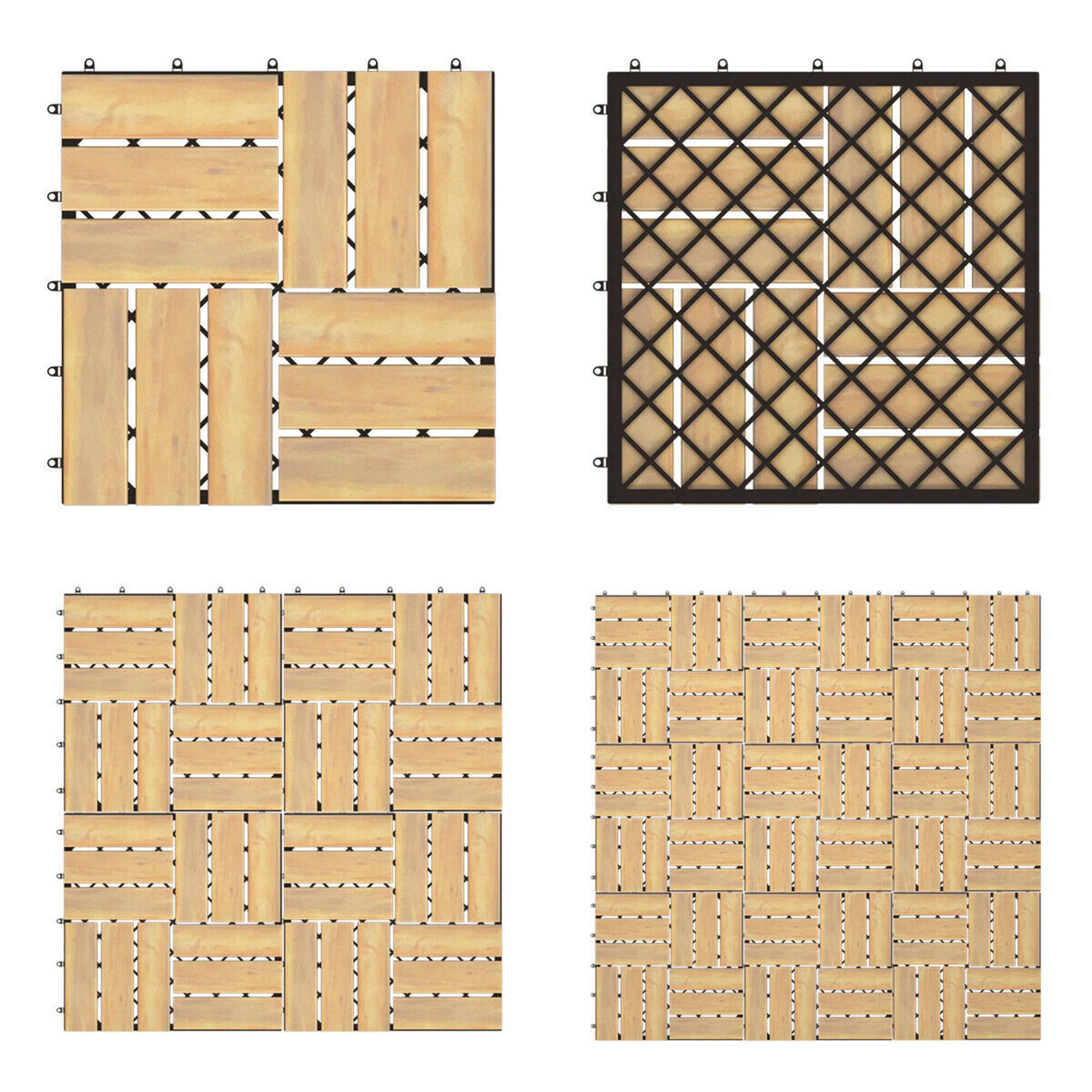 Alt View 5. Costway - Costway 10PCS 12" x 12" Acacia Wood Deck Tiles Interlocking Patio Pavers Check Pattern - Brown.
