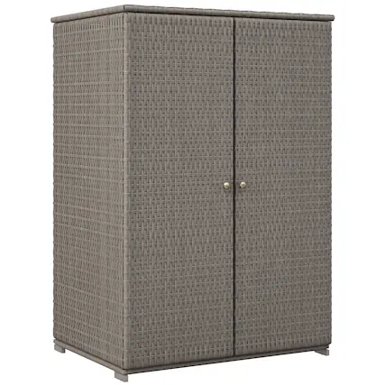 Front. Outsunny - Wicker Outdoor Storage Cabinet with Shelves, 2-Door Rattan Pool Towel Storage Cabinet with Removable Shelf & Drawer - Dark Gray.