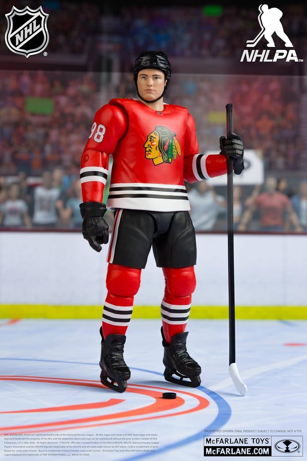 NHL and NHLPA 98 S O I ME s TH ME Shieldd ane registered trademarks of the National Hockey League. A NEE logos and marks and NIE Seam logos and marks desied herein are the property of the NHL and the respective teams and may not be reproduced without the prior written consent of MFE Enterprises, LP. © 2026 All Rights Reserved. NHLPA Officially Licensed Product of the NHL & NHLPA. NHLPA National Hockey League Players Association and The NHL logo are trademarks of the NHL and are used under license by McFarlane Toys. Other McFarlane Marks and Logos displayed are trademarks of TMP INTERNATIONAL LLC. MADE IN CHINA. PROTOTYPES SHOWN. FINAL PRODUCT SUBJECT TO CHANGE. NOT A TOY. McFARLANE TOYS McFARLANE.COM