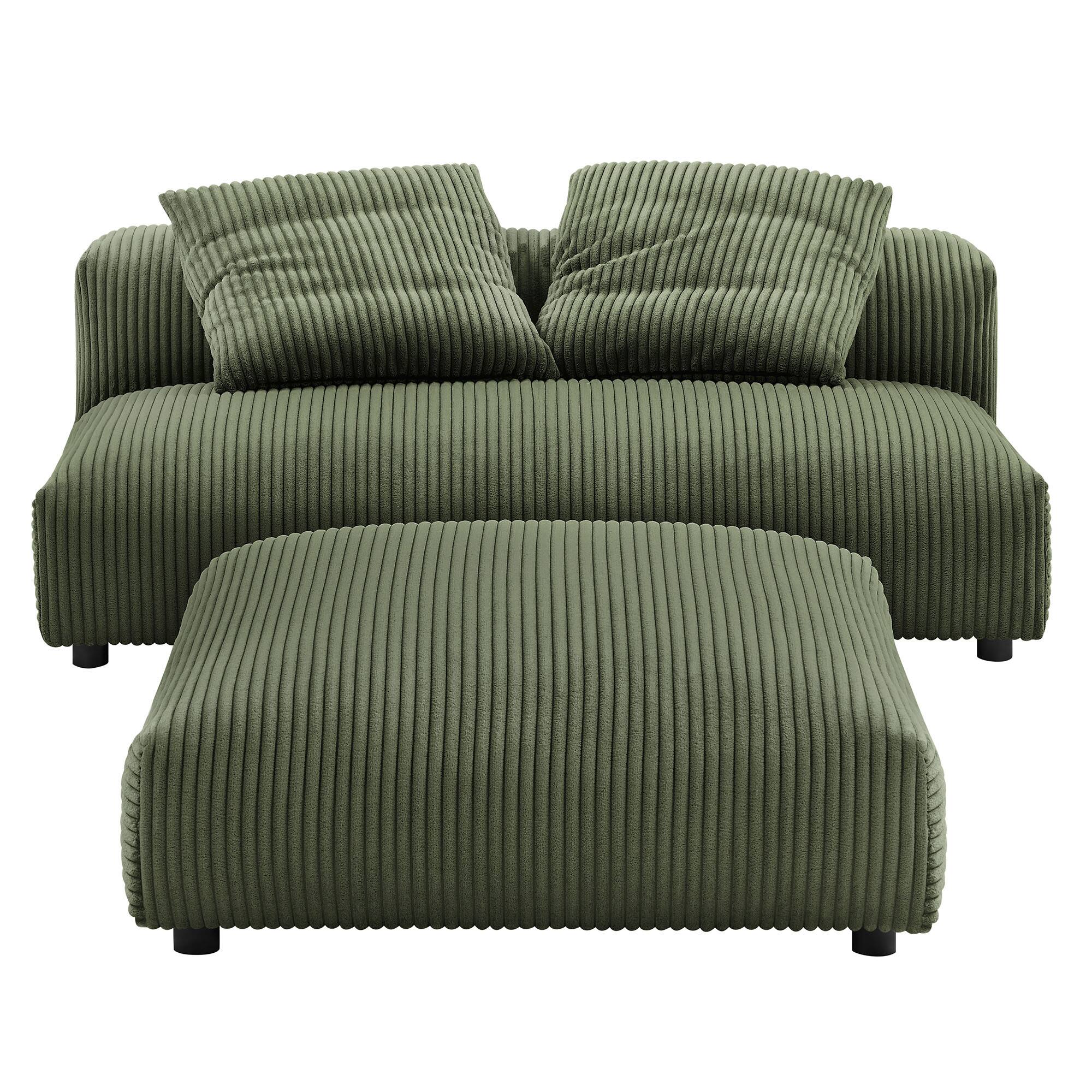 Alt View 5. Modway - Solace Modular Corduroy Upholstered Armless Loveseat and Ottoman Set by Modway - Fern.