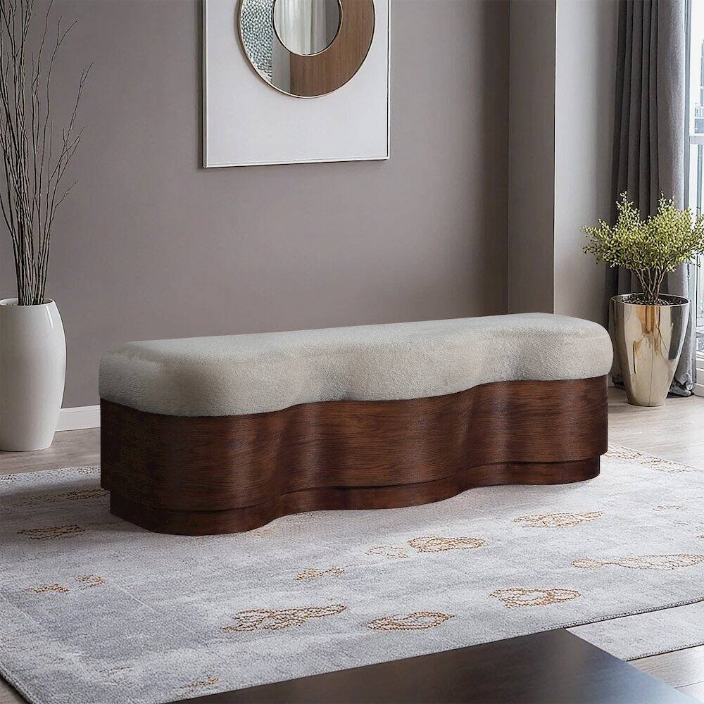 Alt View 1. Meridian Furniture - Savoy Beige Velour Fur Fabric Bench - Beige.