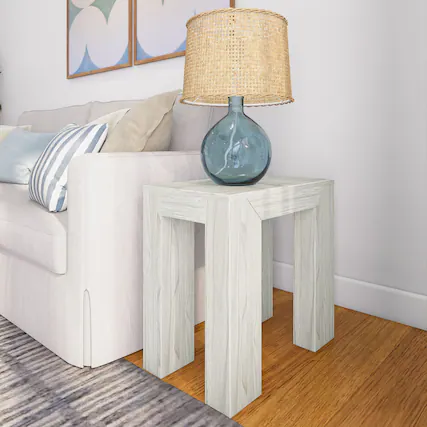 Front. Plank+Beam - Modern Rectangular Side Table (25in x 15in / 630mm x 375mm), White Sand Wirebrush - White Sand Wirebrush.