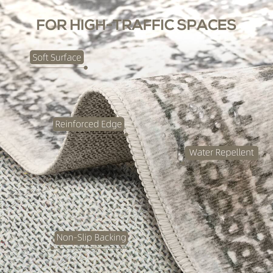Reinforced Backing Rug Homcom 9x12 Indoor Rug: Boho Mach Wash Low Pile Non Slip Distressed ...