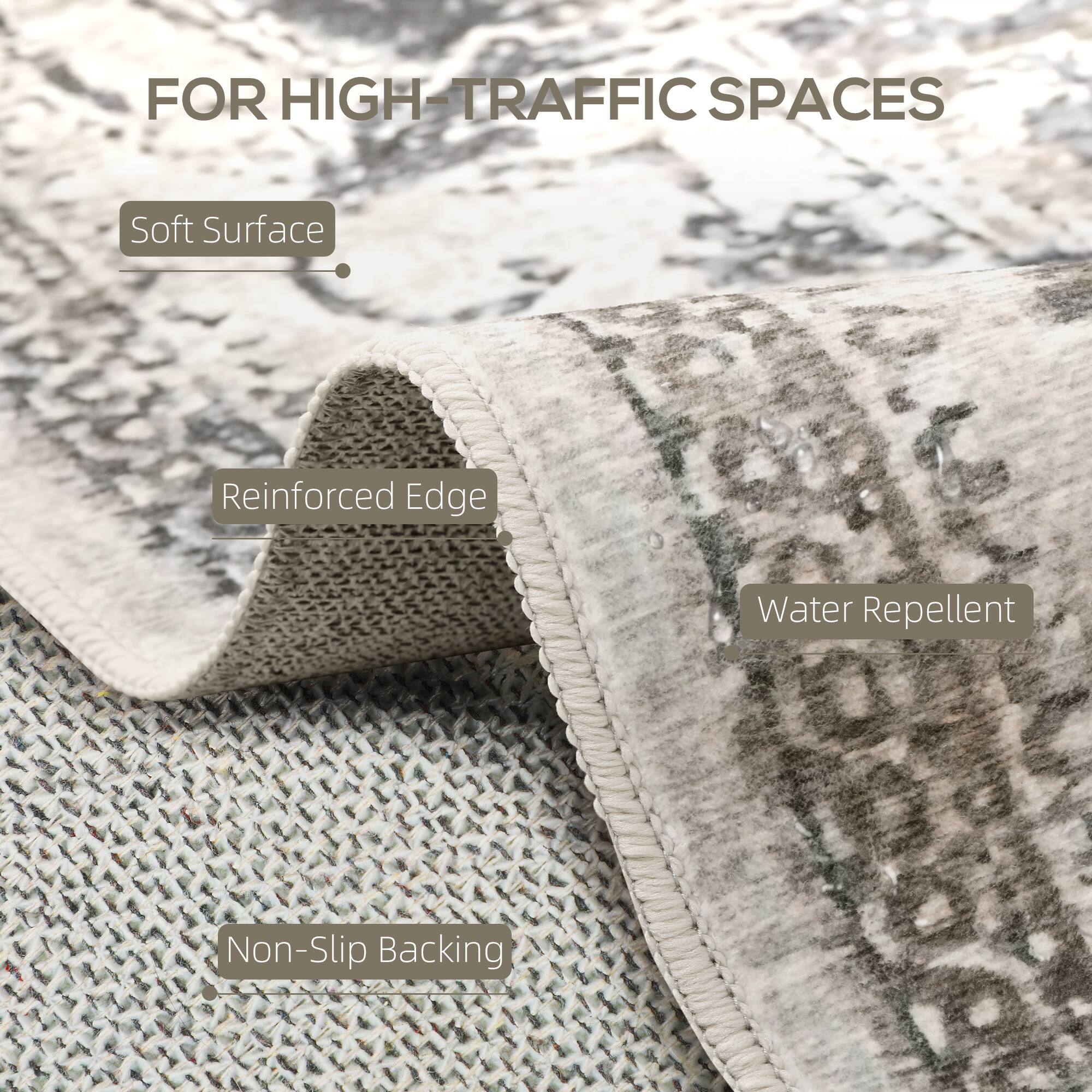 FOR HIGH-TRAFFIC SPACES
Soft Surface
Reinforced Edge
Water Repellent
Non-Slip Backing