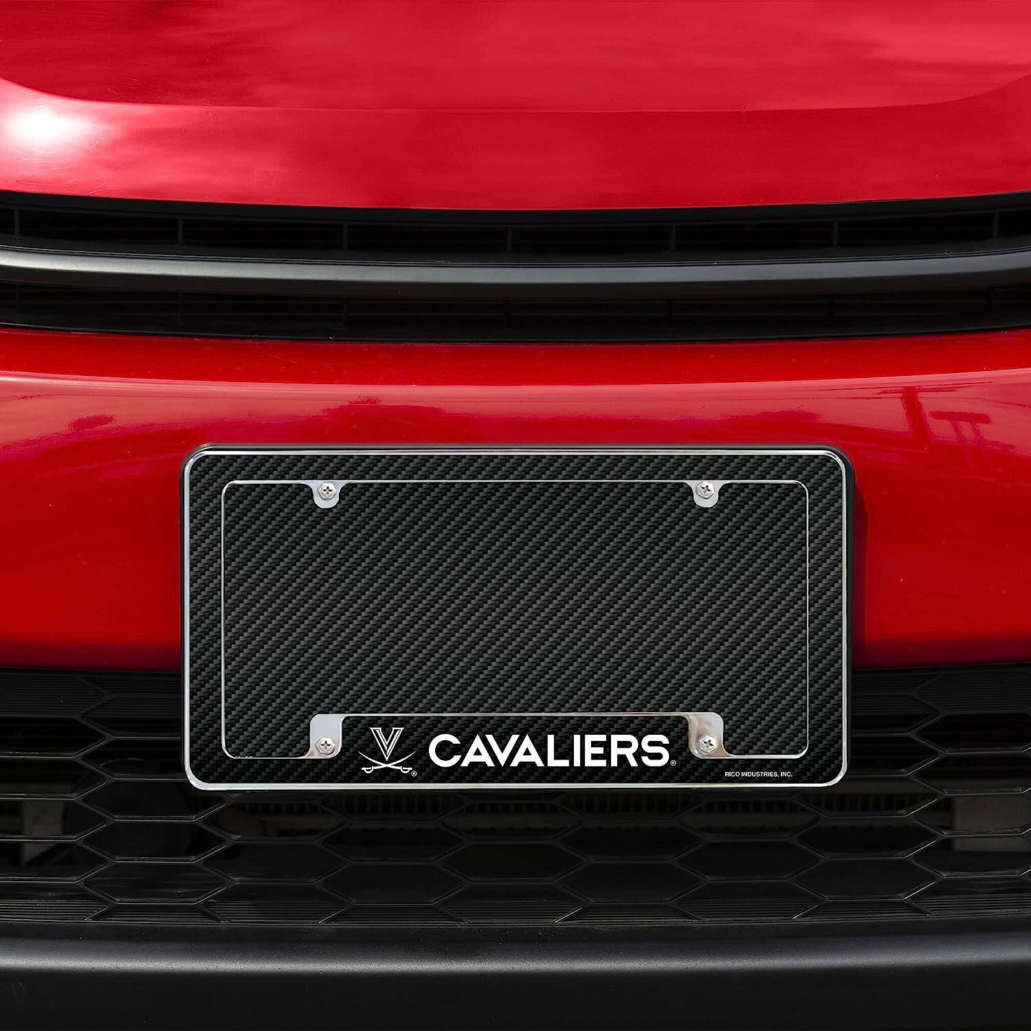 Alt View 2. Rico Industries - Virginia Cavaliers Chrome Metal License Plate Frame with Carbon Fiber Design - Multi.