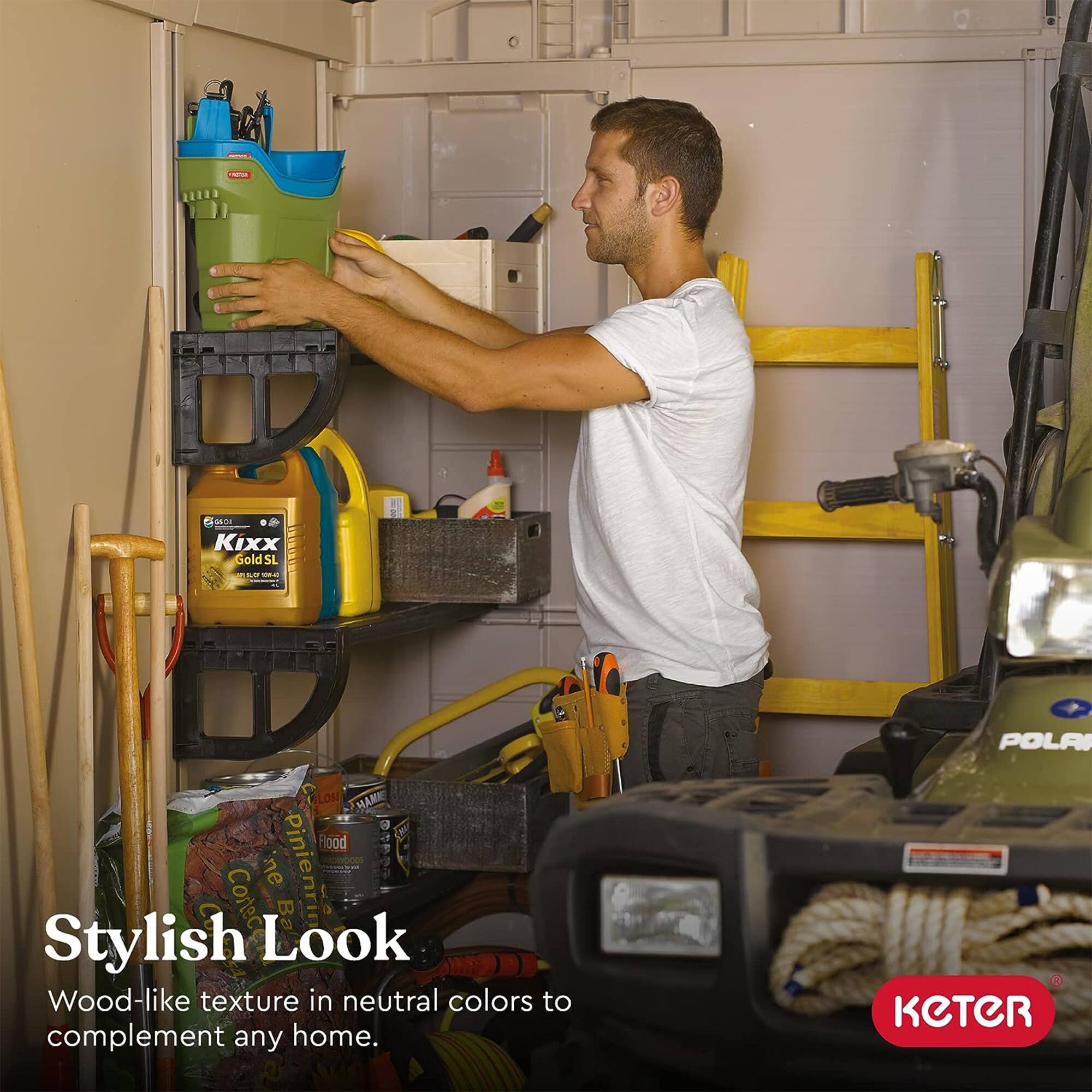 Stylish Look  
Wood-like texture in neutral colors to complement any home.  

KETER